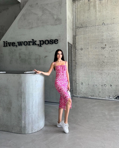 Kaşkorse Desenli askılı elbise