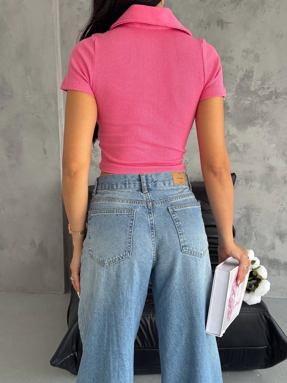 kaşkorse yaka fermuarlı bluz fuşya