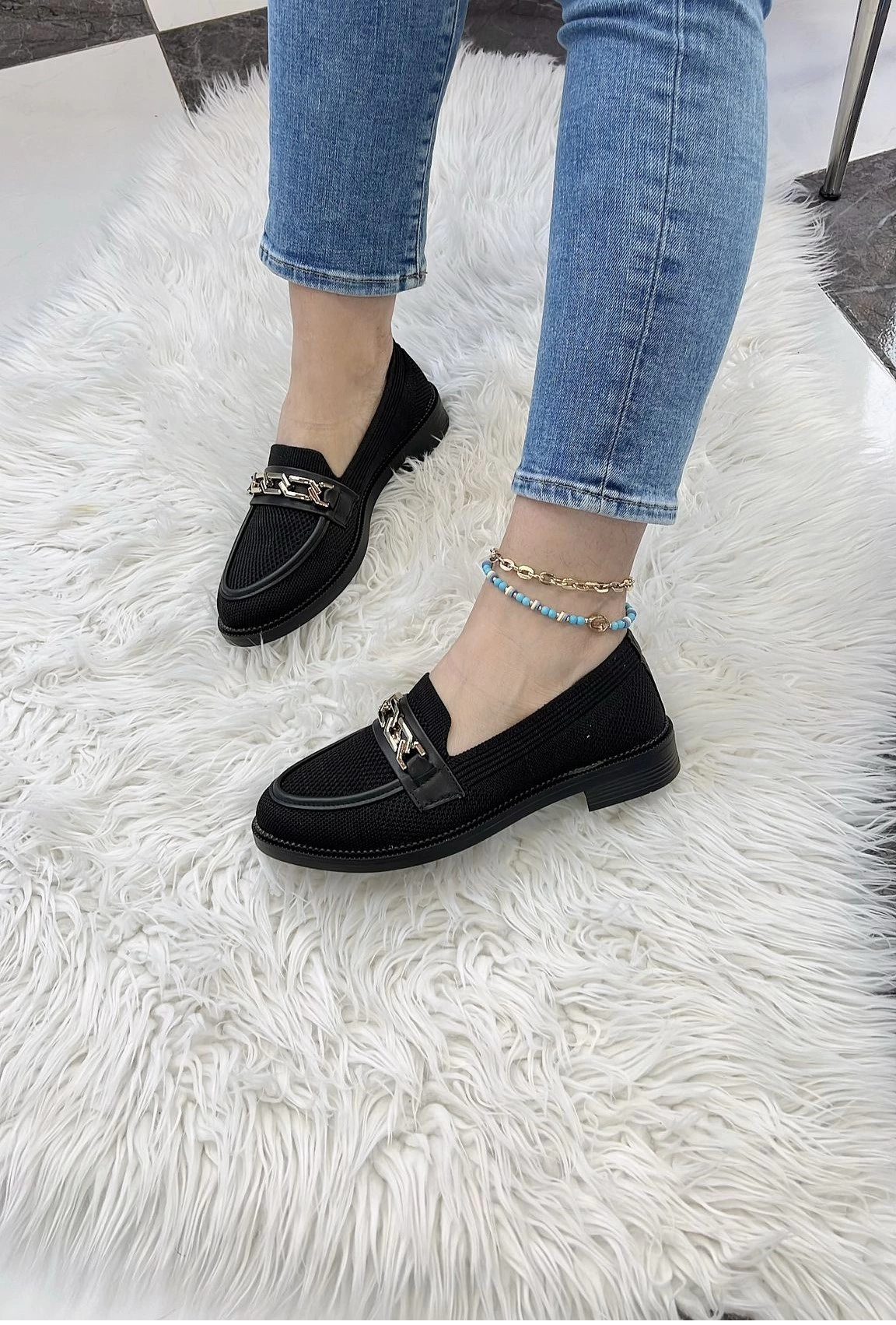 KB-021 Kuback Siyah Triko Siyah Taban U Toka  Günlük Kadın Ayakkabı