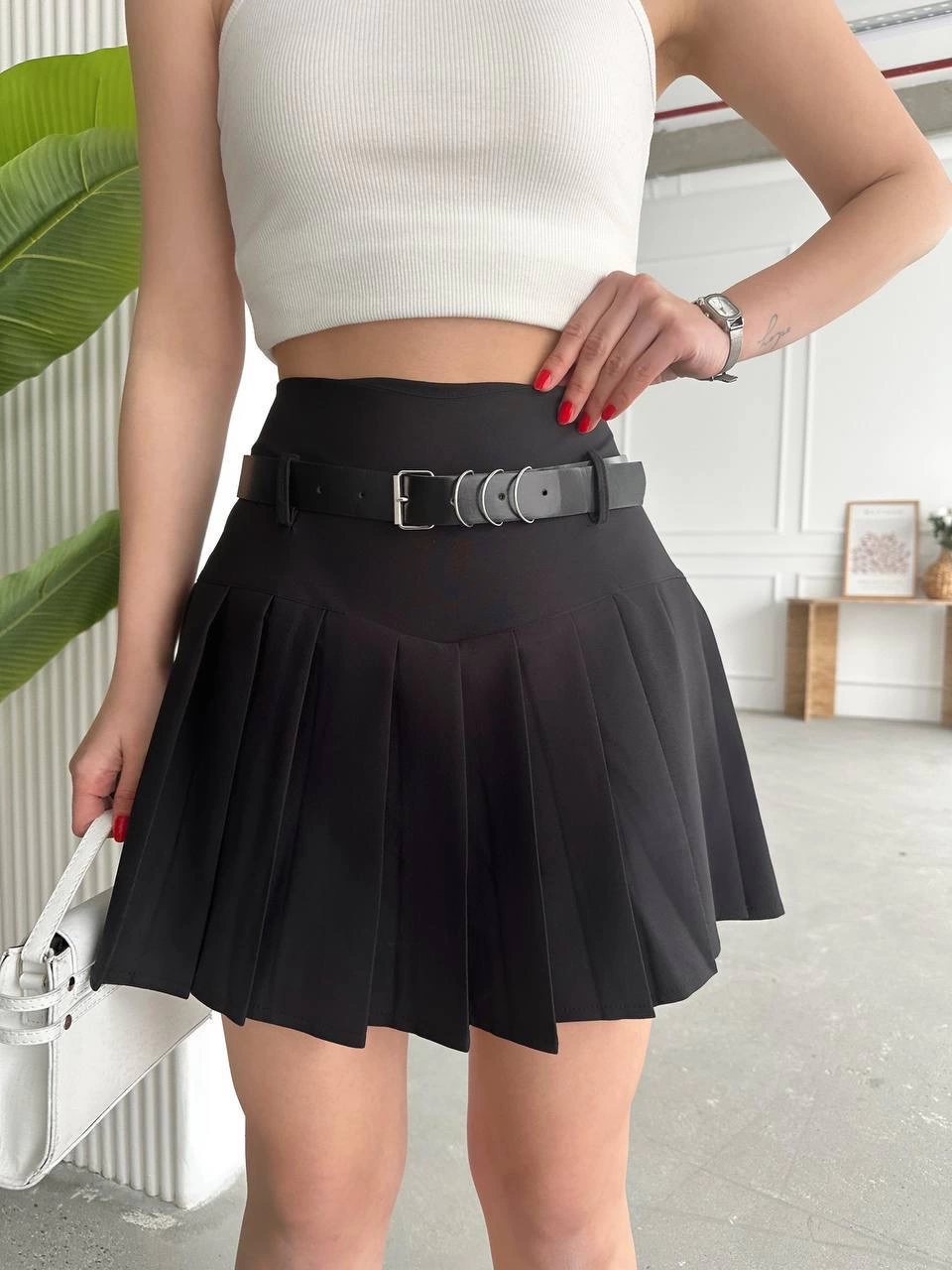 Kemerli pikseli şort etek