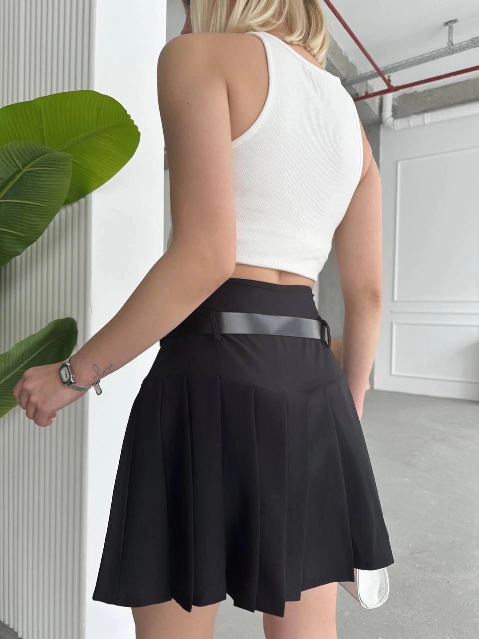 Kemerli pikseli şort etek