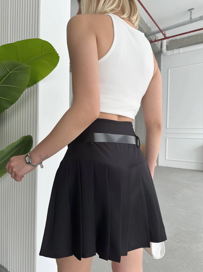 Kemerli pikseli şort etek