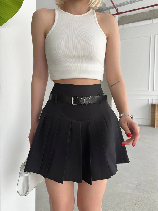 Kemerli pikseli şort etek