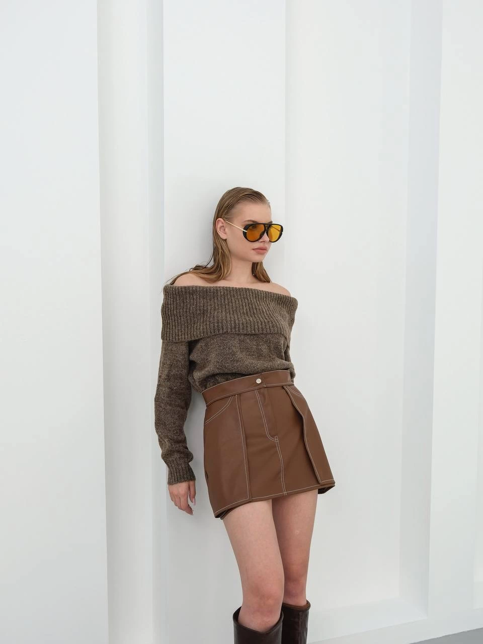 Kontrast deri etek kahve w260015