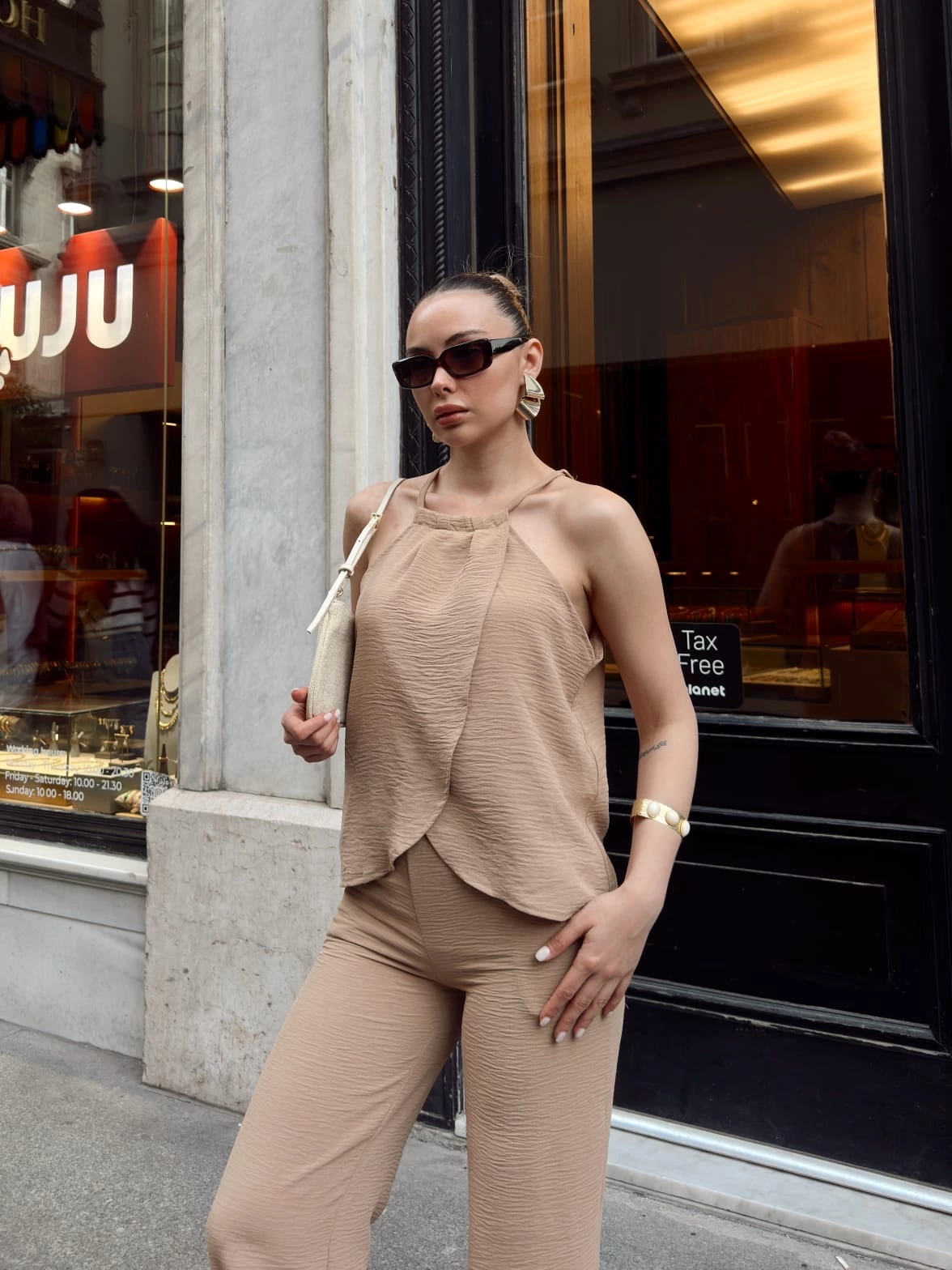 Kruvaze takım ayrobin bej s054