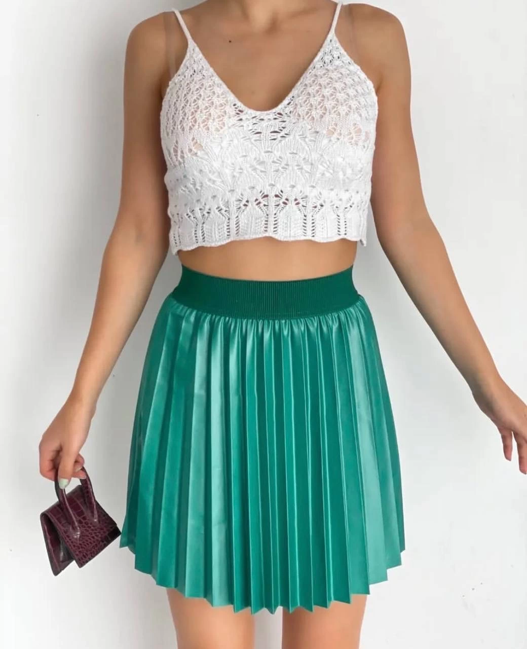 Lastikli piliseli lak etek yeşil s23901