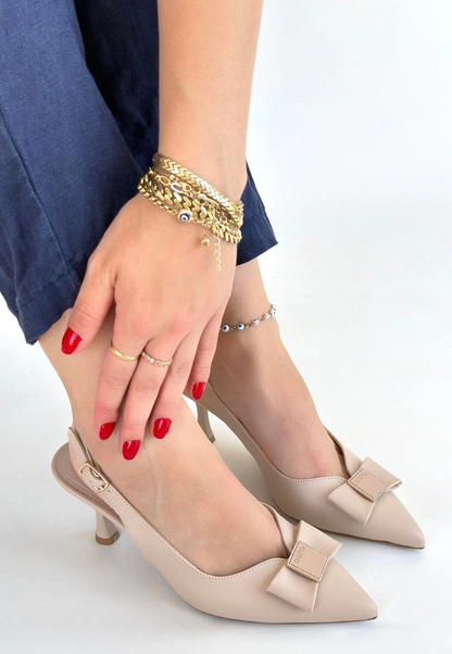 Leyya Bej Cilt Topuklu Ayakkabı