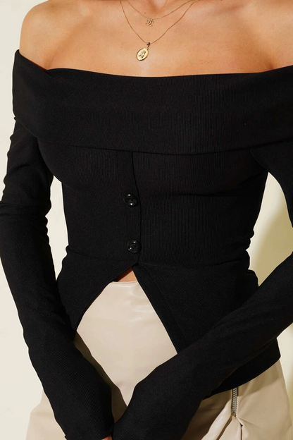 Madonna Yaka Düğmeli Bluz siyah t4329