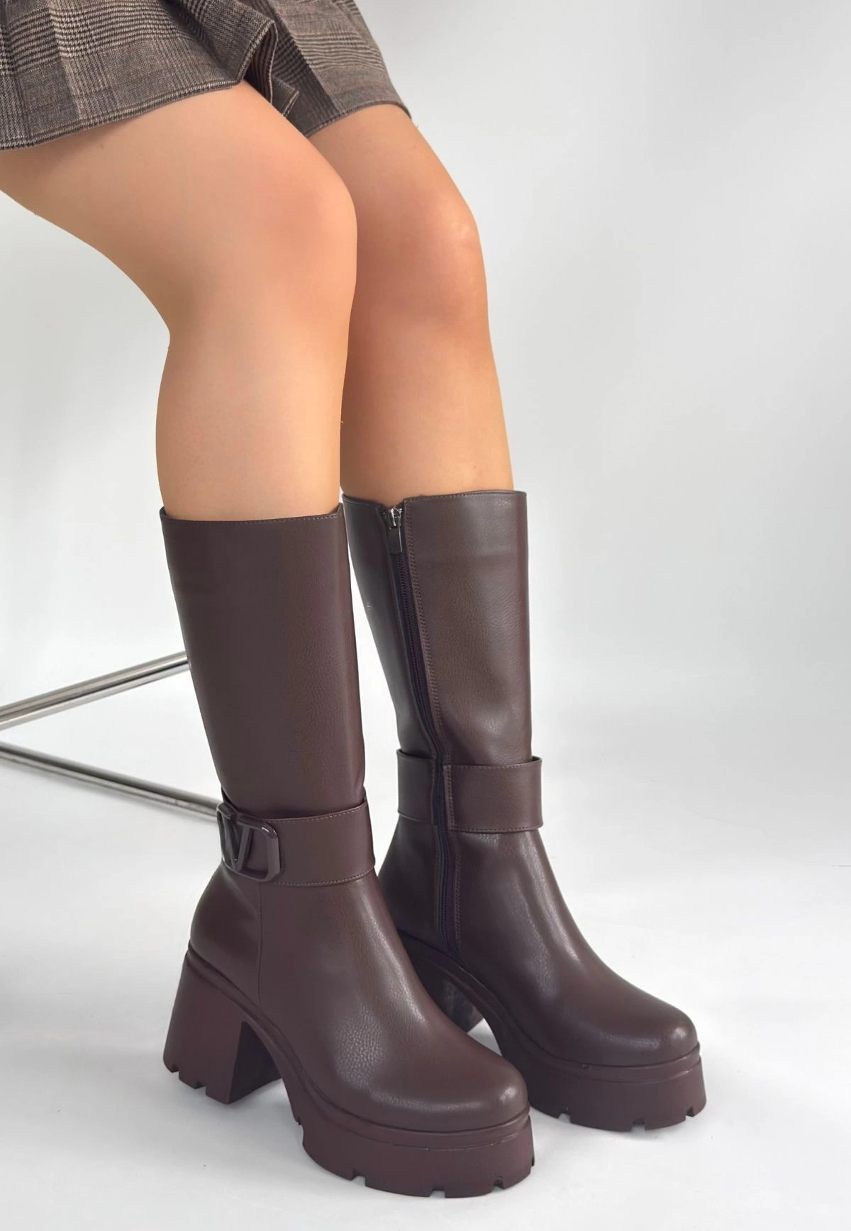 Moki Kahverengi Cilt Topuklu Çizme