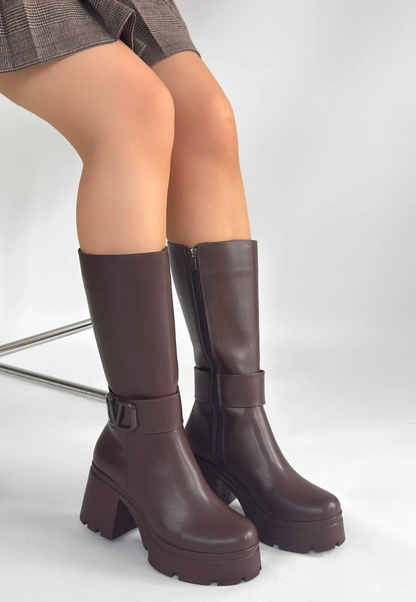 Moki Kahverengi Cilt Topuklu Çizme