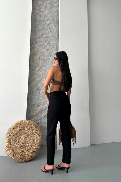 Mom fit enzim taş yıkama jeans pantolon siyah d2006