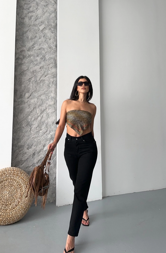 Mom fit enzim taş yıkama jeans pantolon siyah d2006