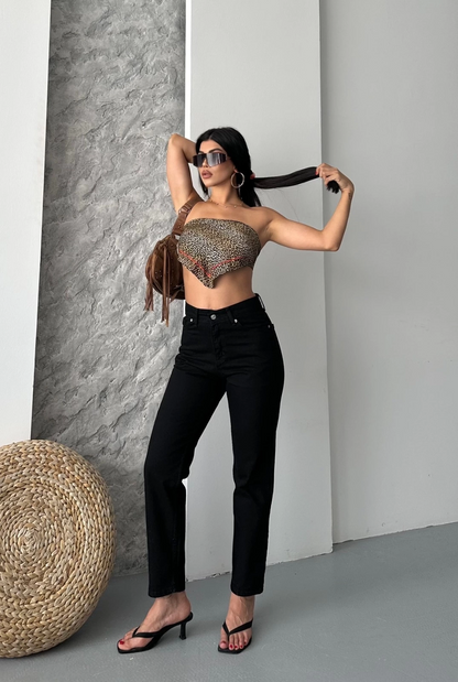 Mom fit enzim taş yıkama jeans pantolon siyah d2006