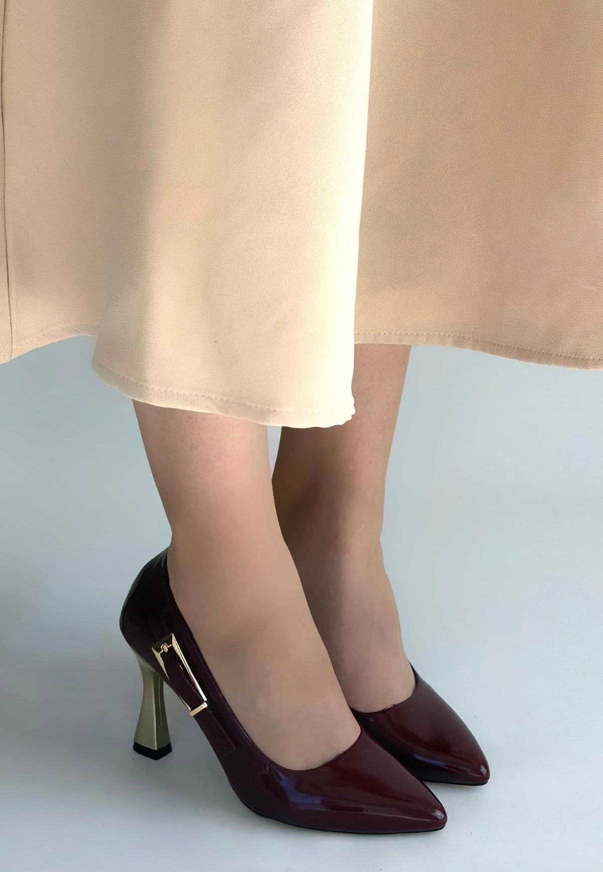 Motya Bordo Rugan Topuklu Ayakkabı