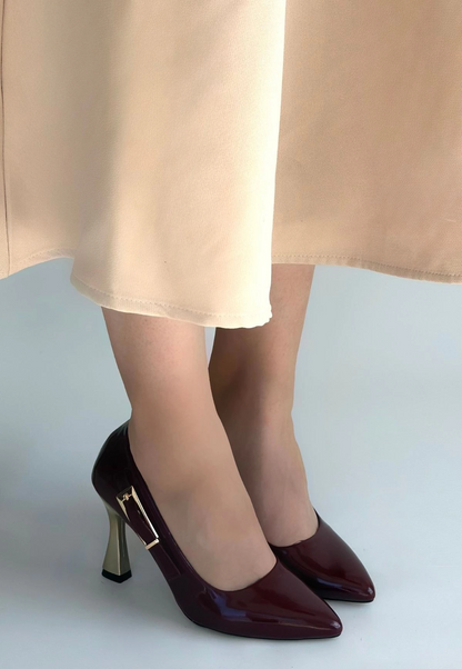 Motya Bordo Rugan Topuklu Ayakkabı