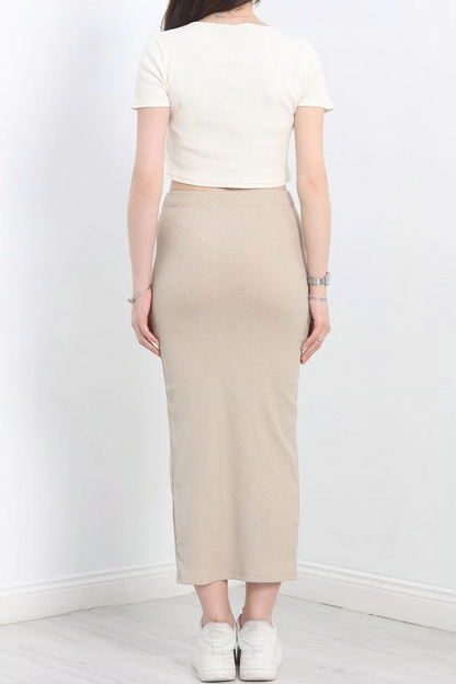 Nakışlı etekli takım bej beyaz s3899