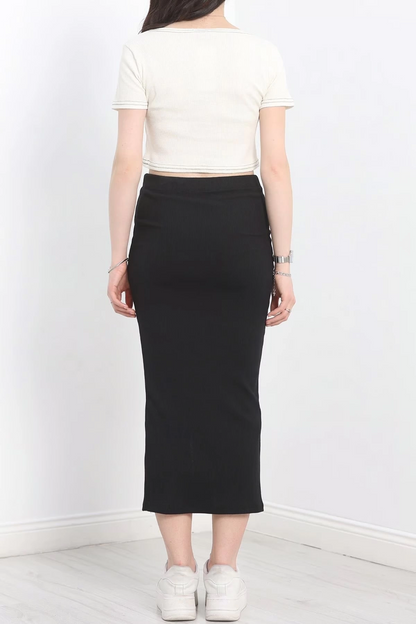 Nakışlı etekli takım siyah beyaz s3899