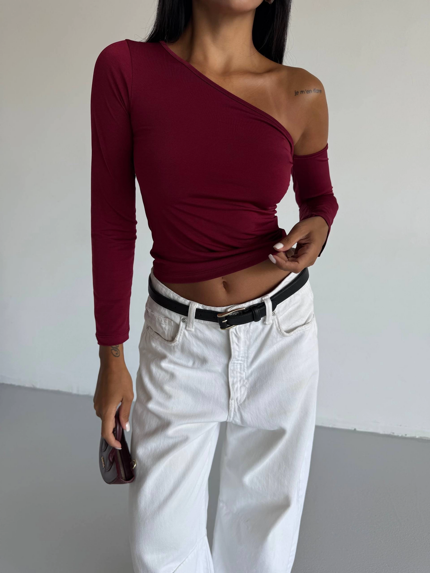 Omuz detaylı kollu bluz bordo f2336