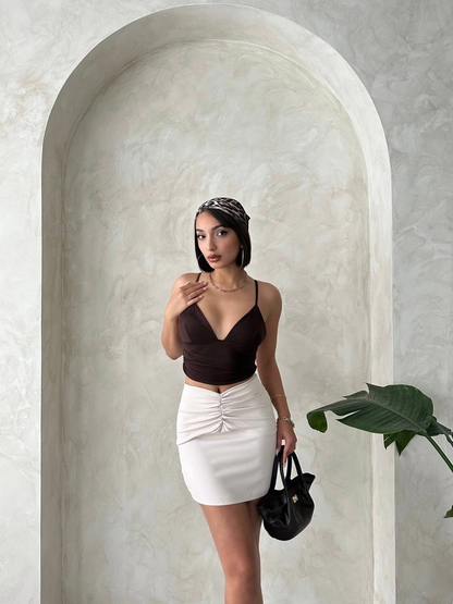 Önü büzgülü etek bej s24222