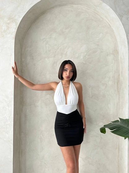 Önü büzgülü etek siyah s24222