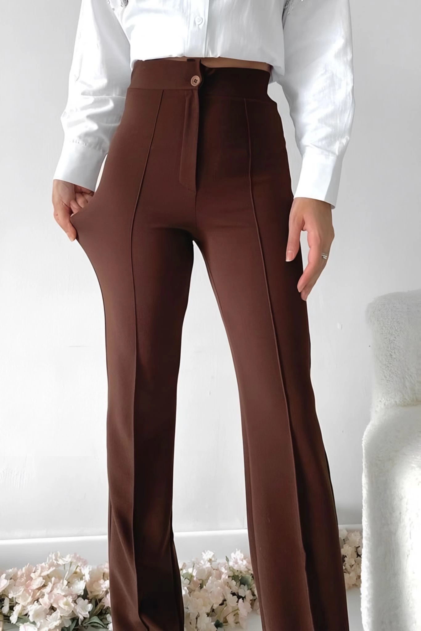 Önü cumalı ithal krep pantolon