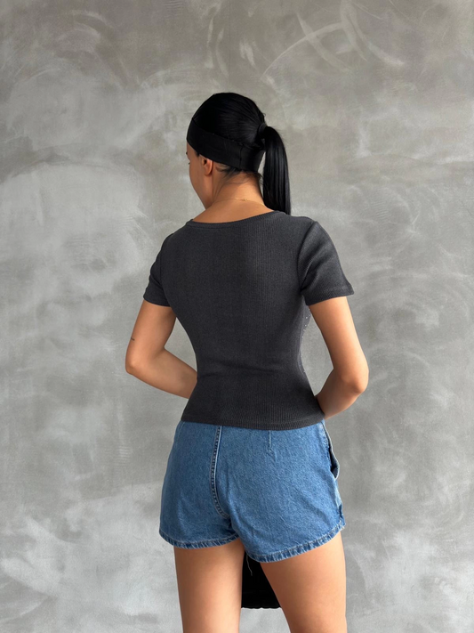 Önü taşlı antrasit bluz s3512