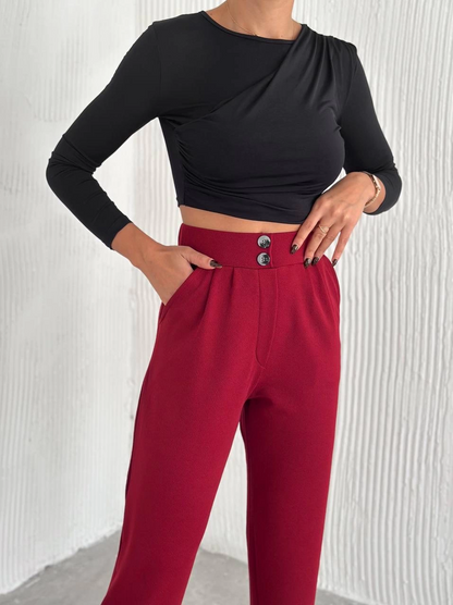 örme krep pantolon çift düğmeli