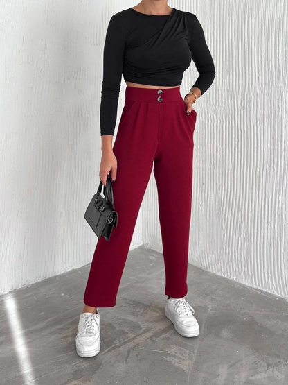 örme krep pantolon çift düğmeli