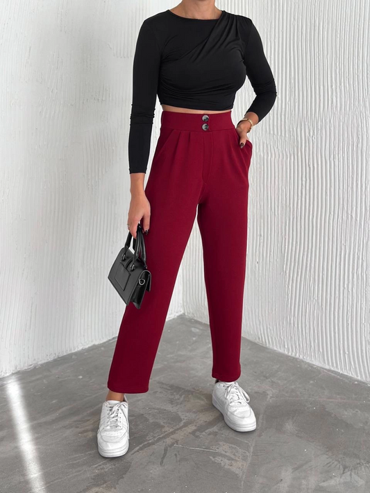 örme krep pantolon çift düğmeli