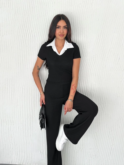 Ottoman kumaş beyaz gömlek yaka takım s4142