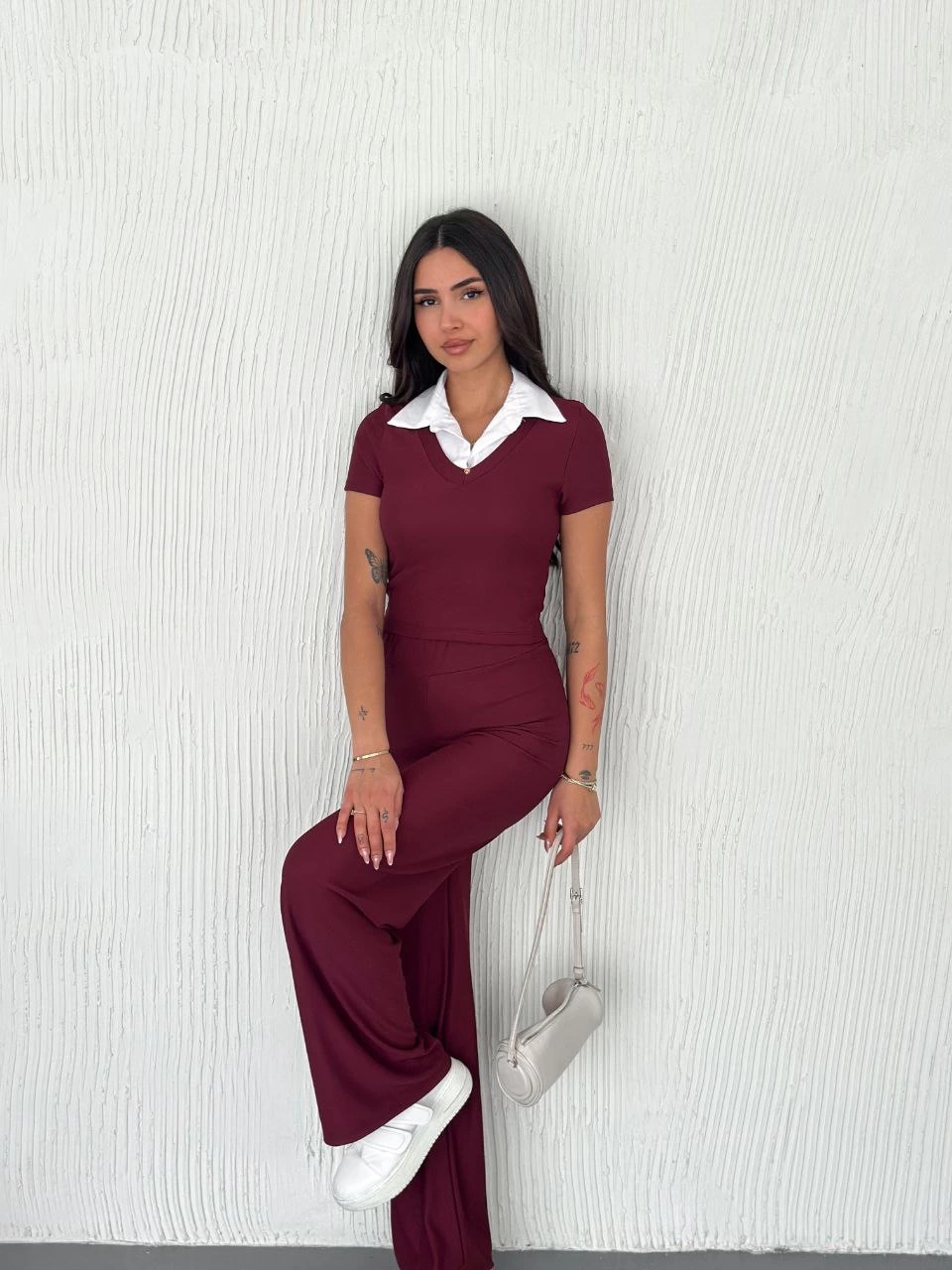 Ottoman kumaş beyaz gömlek yaka takım s4142