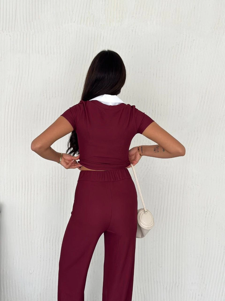 Ottoman kumaş beyaz gömlek yaka takım s4142