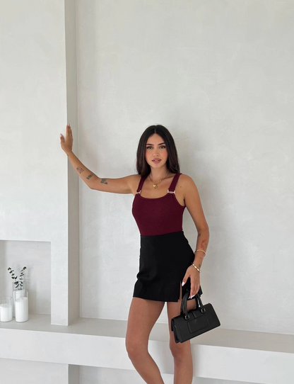 Ottoman toka askılı bluz bordo s4194