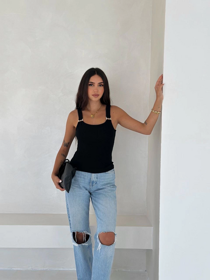 Ottoman toka askılı bluz siyah s4194