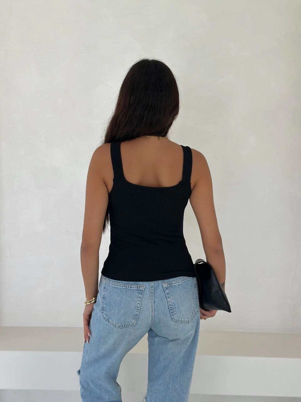 Ottoman toka askılı bluz siyah s4194