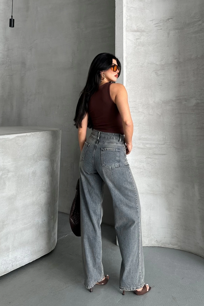 Palazzo bıyık kar yıkama buz mavi jeans pantolon d2008