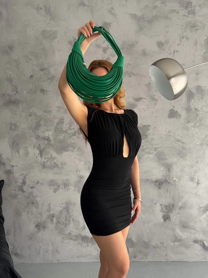 Pencereli mini mikro elbise s3843