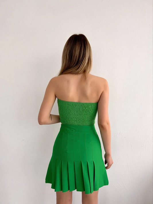 Pileli düğmeli etek açık yeşil s24811