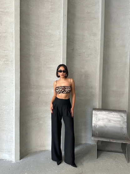 Pileli keten pantolon s255046