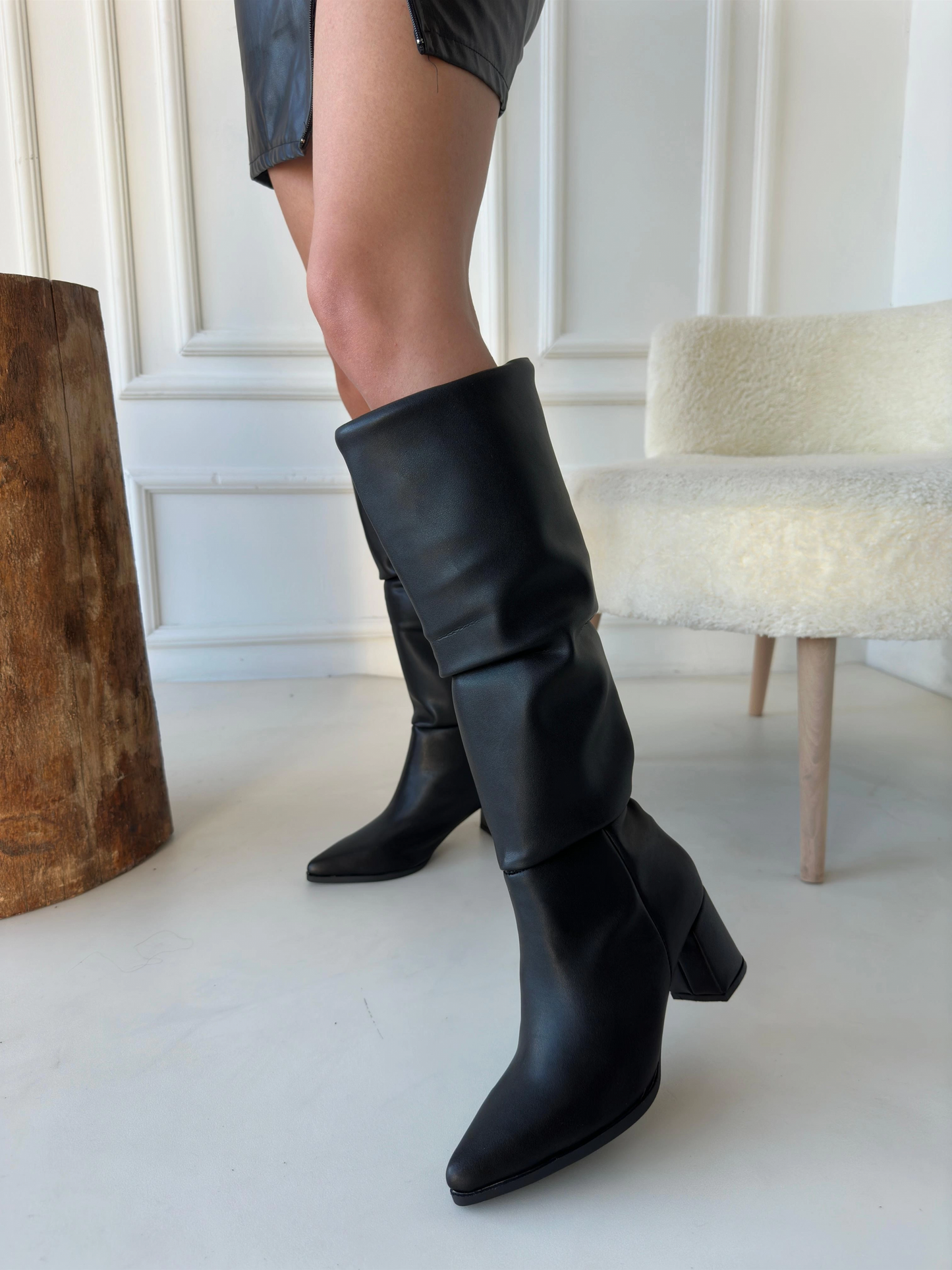 Pitay Siyah Cilt Topuklu Çizme