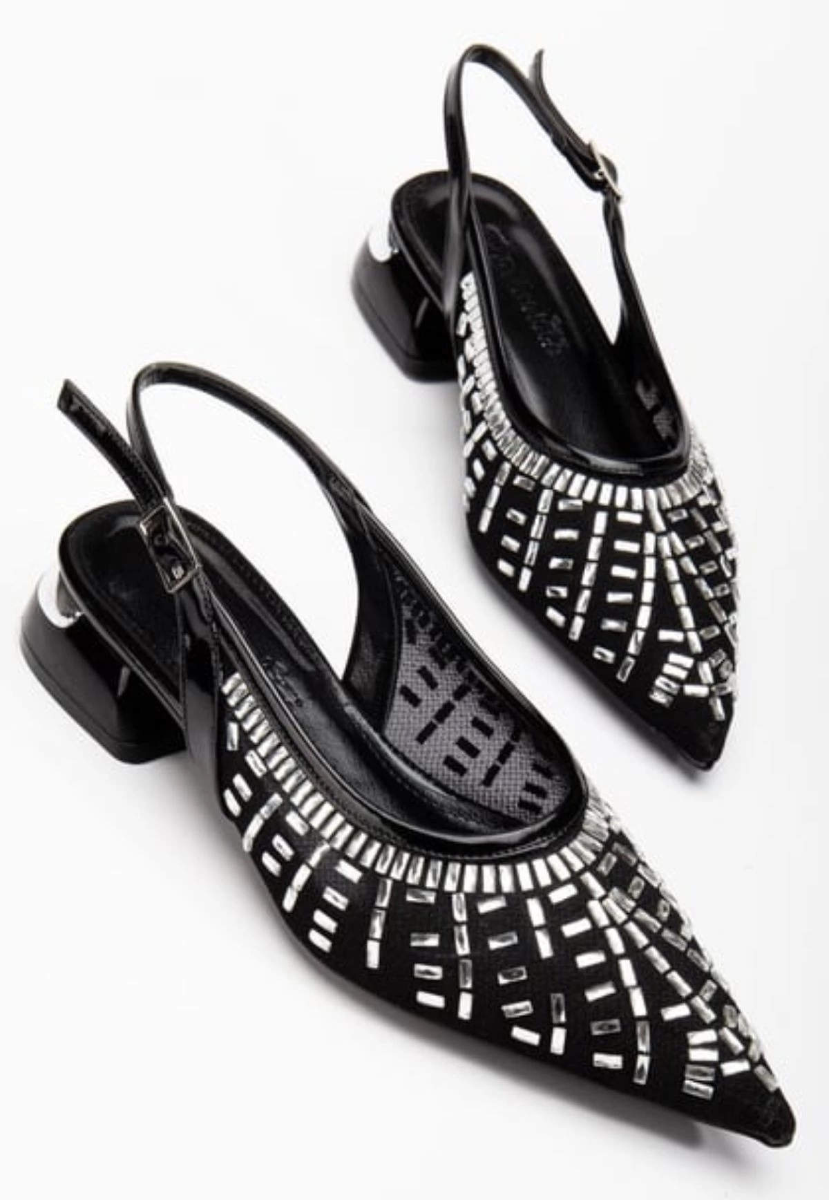 Piyar Siyah Taşlı Topuklu Ayakkabı