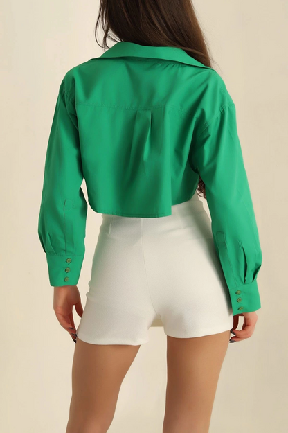 Poplin crop gömlek yeşil s3060