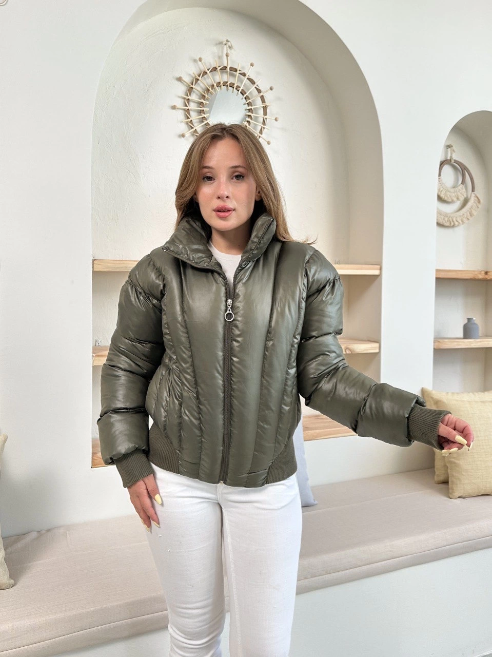 Puffer kısa mont haki st25534