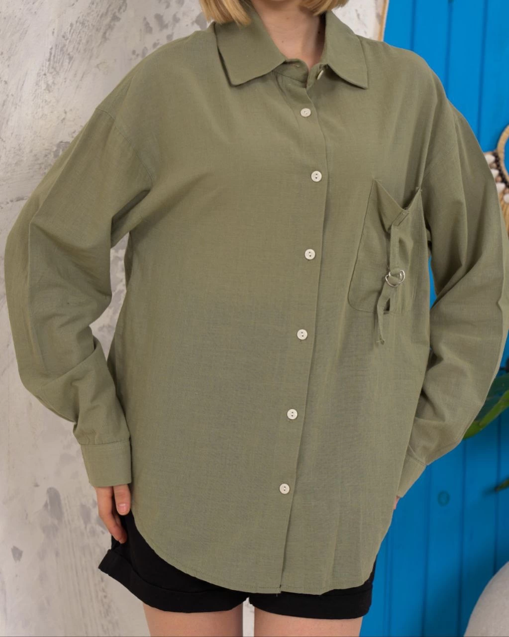 Relax fit keten gömlek haki s255349