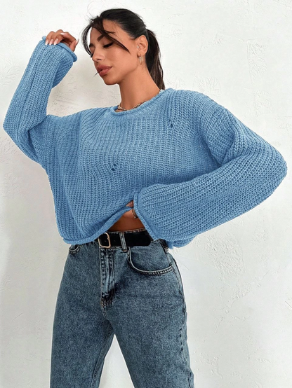 Salaş delik detaylı kazak mavi