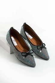 Sarra Siyah Saten İşlemeli Babet Ayakkabı