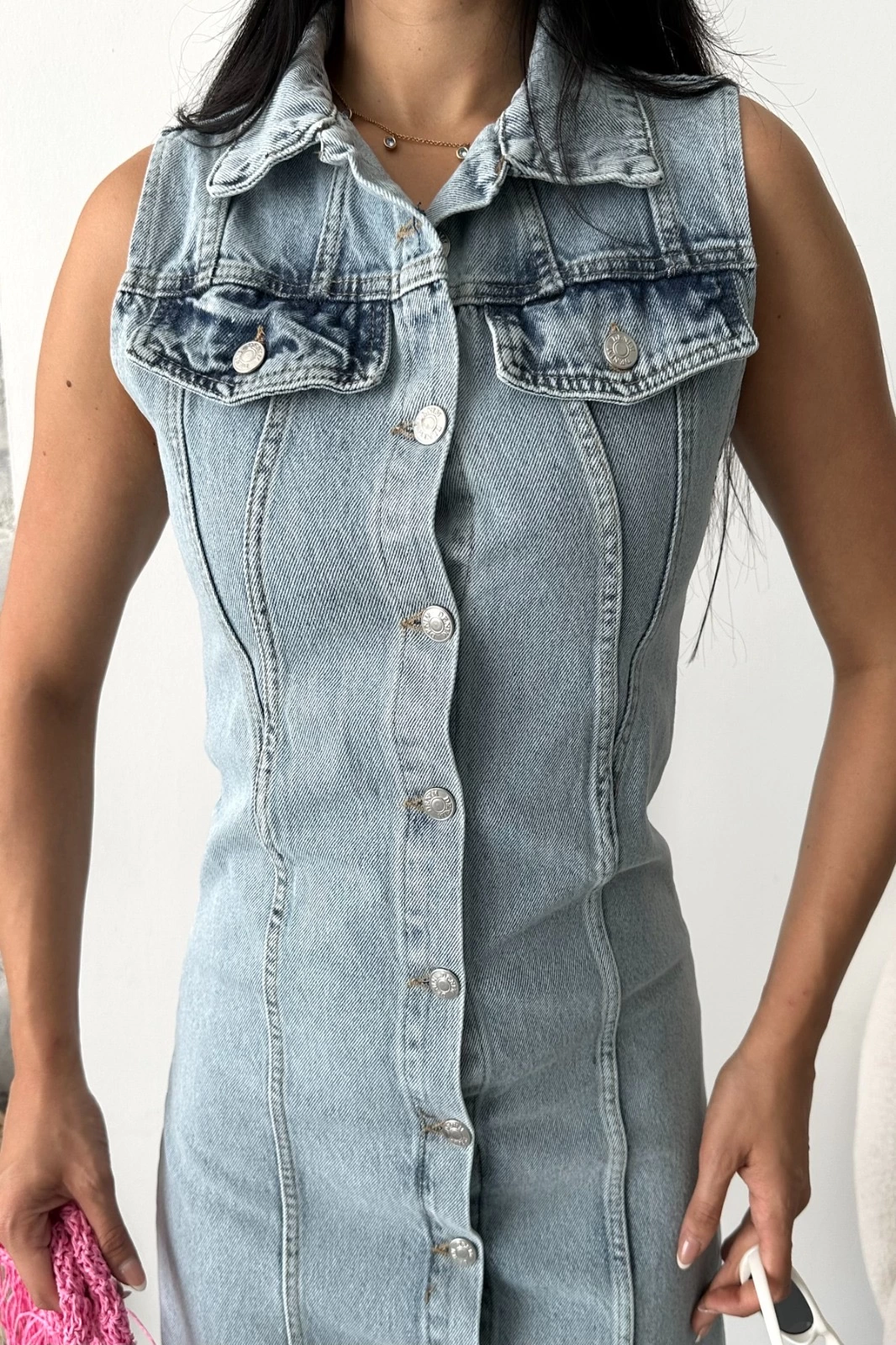 Sıfır kol kar yıkama tunik ceket mavi d2520