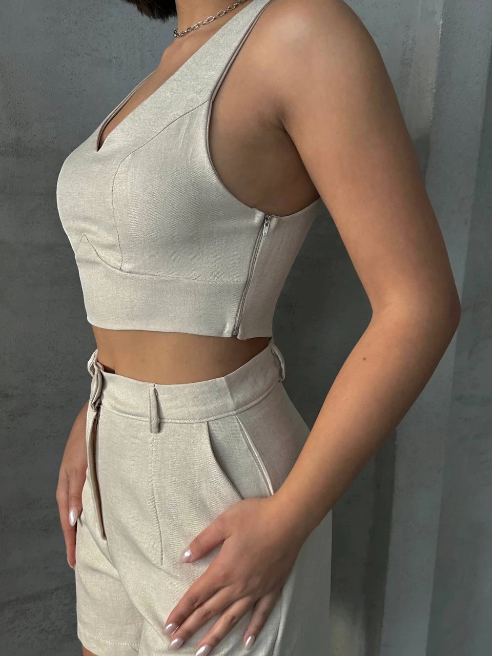 Şortlu keten takım s255014