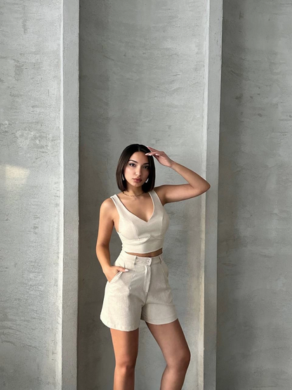 Şortlu keten takım s255014