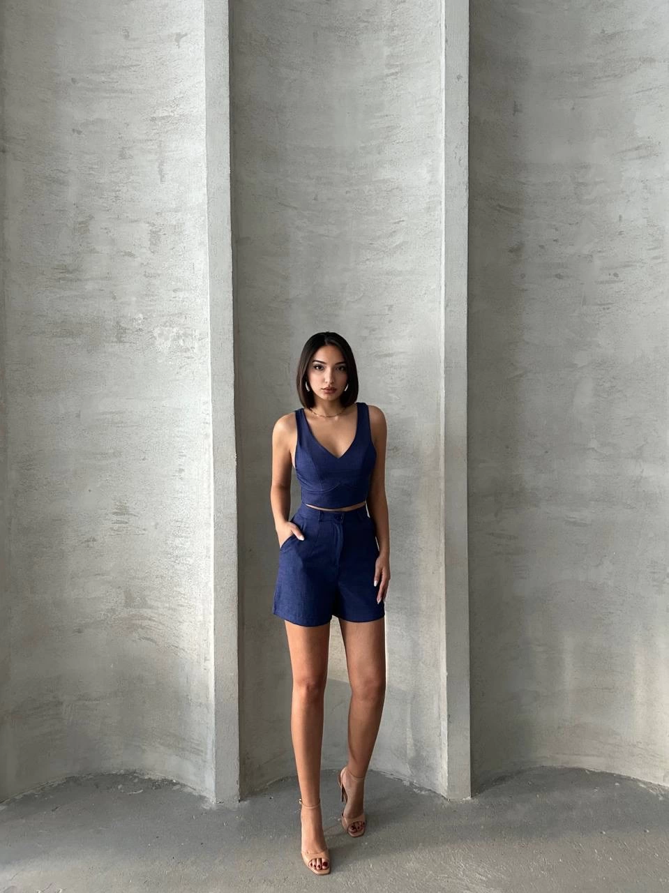 Şortlu keten takım s255014